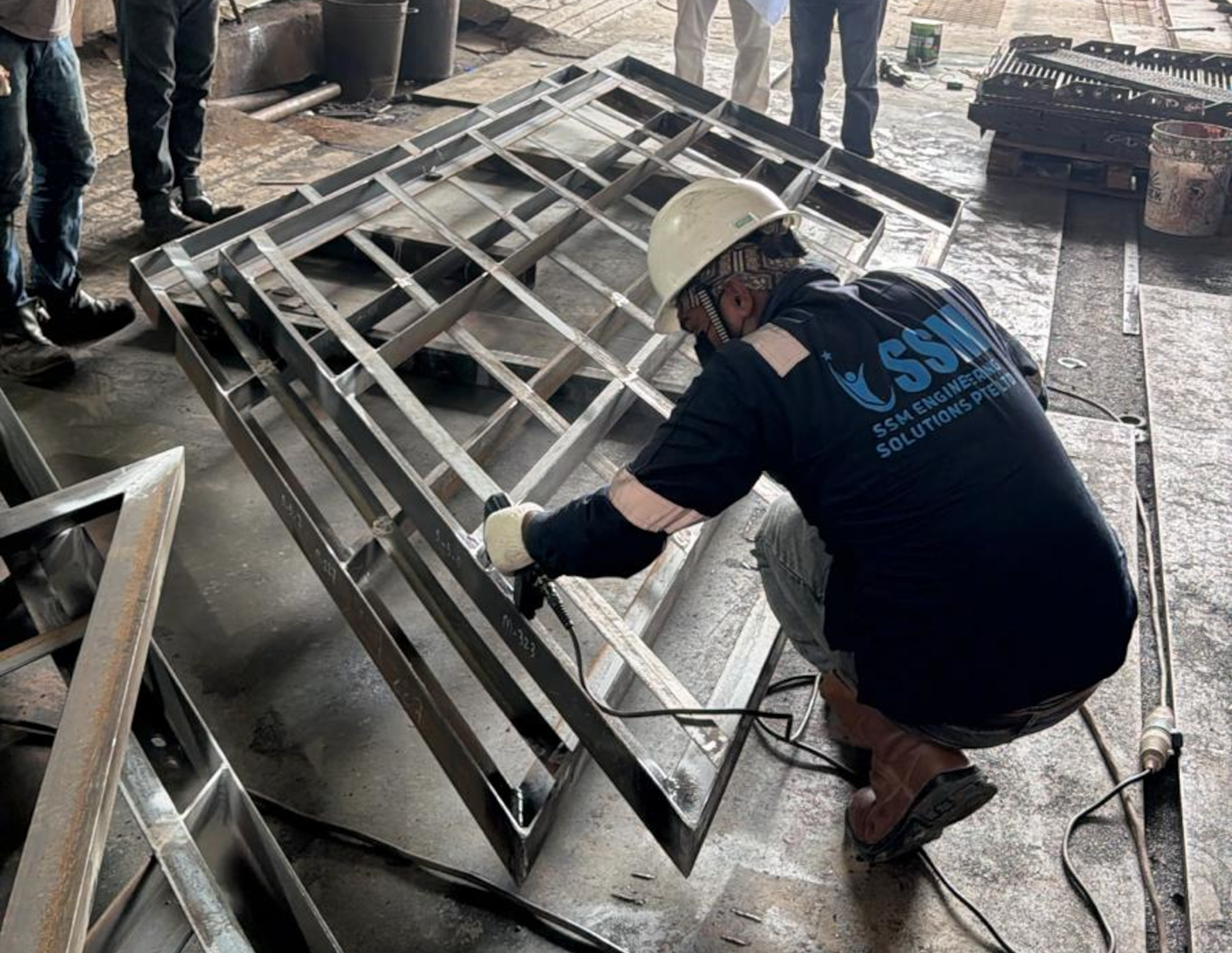 Worker inspecting equipment
